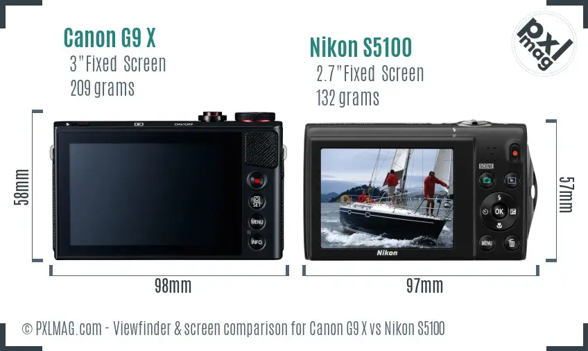 Canon G9 X vs Nikon S5100 Screen and Viewfinder comparison Canon G9 X vs Nikon S5100 Screen and Viewfinder comparison