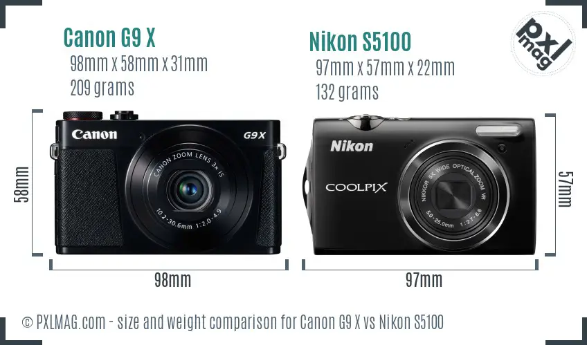 Canon G9 X vs Nikon S5100 size comparison Canon G9 X vs Nikon S5100 size comparison