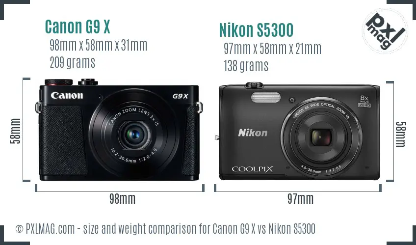 Canon G9 X vs Nikon S5300 size comparison