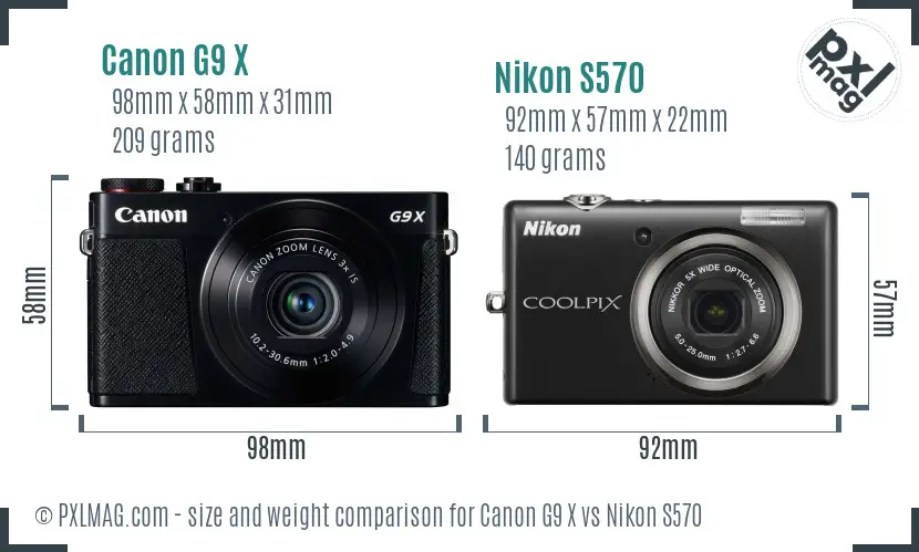 Canon G9 X vs Nikon S570 size comparison