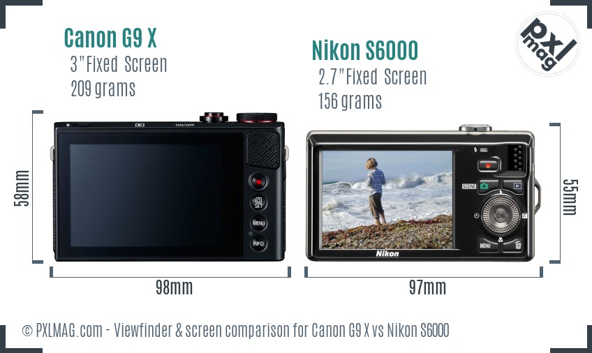 Canon G9 X vs Nikon S6000 Screen and Viewfinder comparison