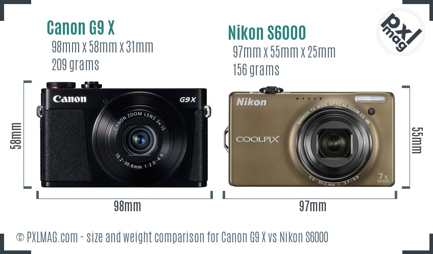 Canon G9 X vs Nikon S6000 size comparison