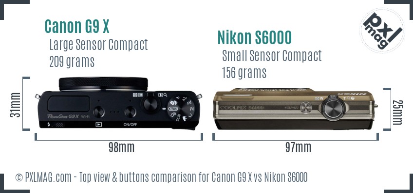 Canon G9 X vs Nikon S6000 top view buttons comparison