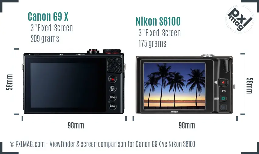 Canon G9 X vs Nikon S6100 Screen and Viewfinder comparison