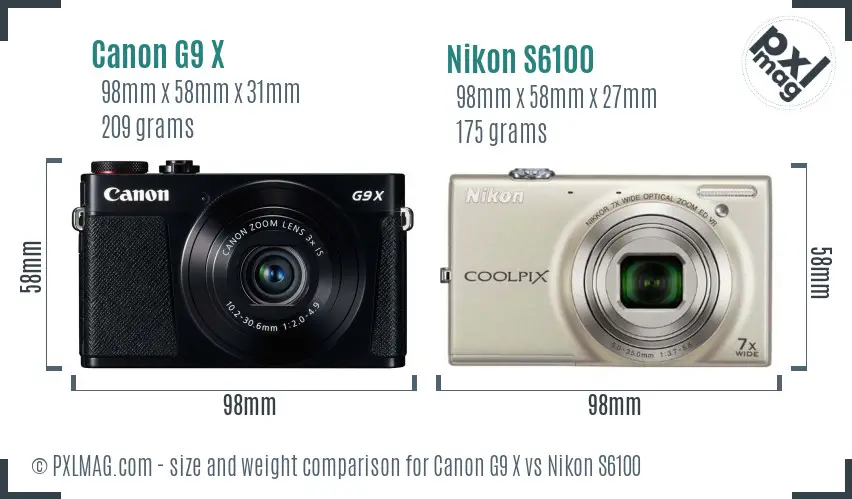 Canon G9 X vs Nikon S6100 size comparison