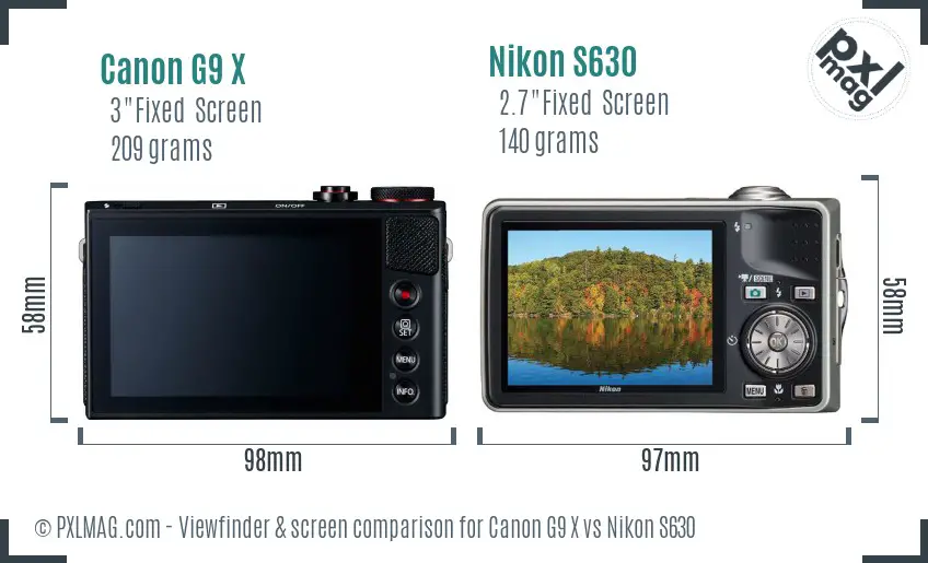 Canon G9 X vs Nikon S630 Screen and Viewfinder comparison Canon G9 X vs Nikon S630 Screen and Viewfinder comparison