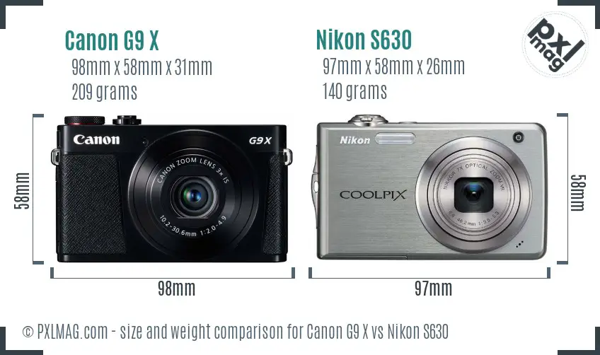 Canon G9 X vs Nikon S630 size comparison Canon G9 X vs Nikon S630 size comparison