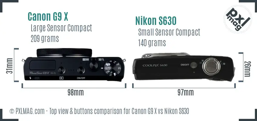 Canon G9 X vs Nikon S630 top view buttons comparison Canon G9 X vs Nikon S630 top view buttons comparison