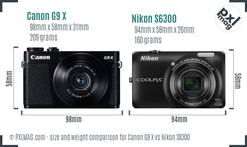Canon G9 X vs Nikon S6300 size comparison