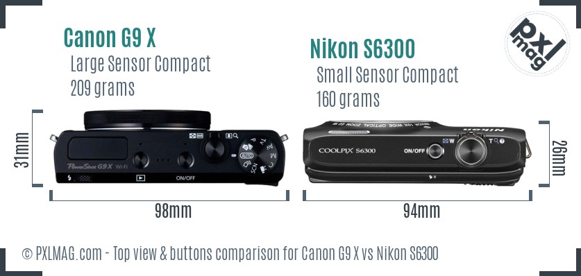 Canon G9 X vs Nikon S6300 top view buttons comparison