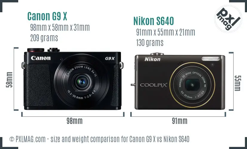Canon G9 X vs Nikon S640 size comparison Canon G9 X vs Nikon S640 size comparison