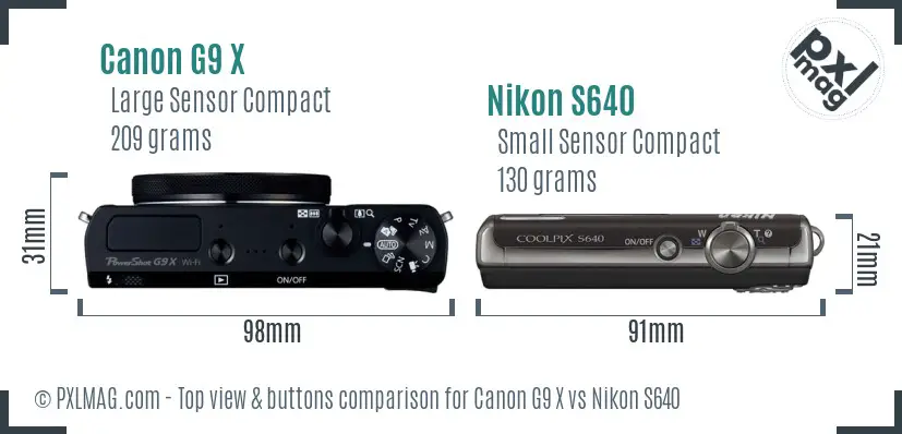 Canon G9 X vs Nikon S640 top view buttons comparison Canon G9 X vs Nikon S640 top view buttons comparison