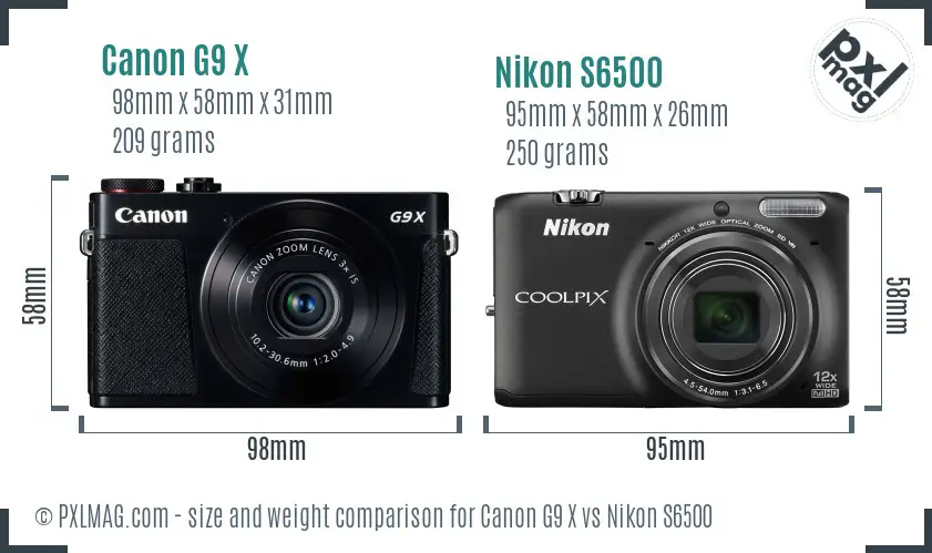 Canon G9 X vs Nikon S6500 size comparison