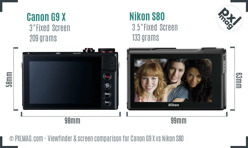 Canon G9 X vs Nikon S80 Screen and Viewfinder comparison