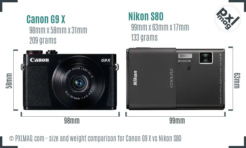 Canon G9 X vs Nikon S80 size comparison