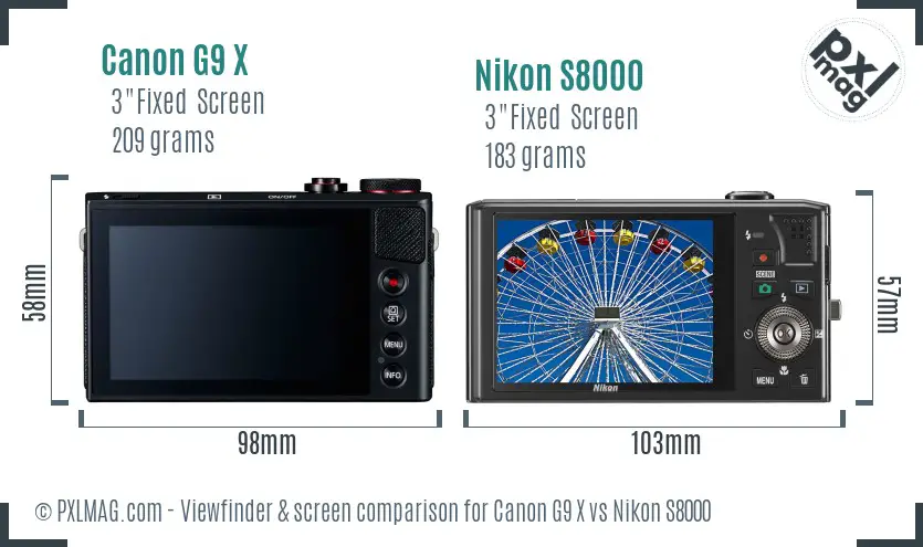 Canon G9 X vs Nikon S8000 Screen and Viewfinder comparison Canon G9 X vs Nikon S8000 Screen and Viewfinder comparison
