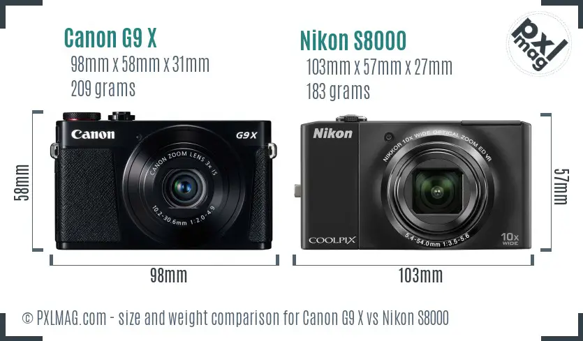 Canon G9 X vs Nikon S8000 size comparison Canon G9 X vs Nikon S8000 size comparison