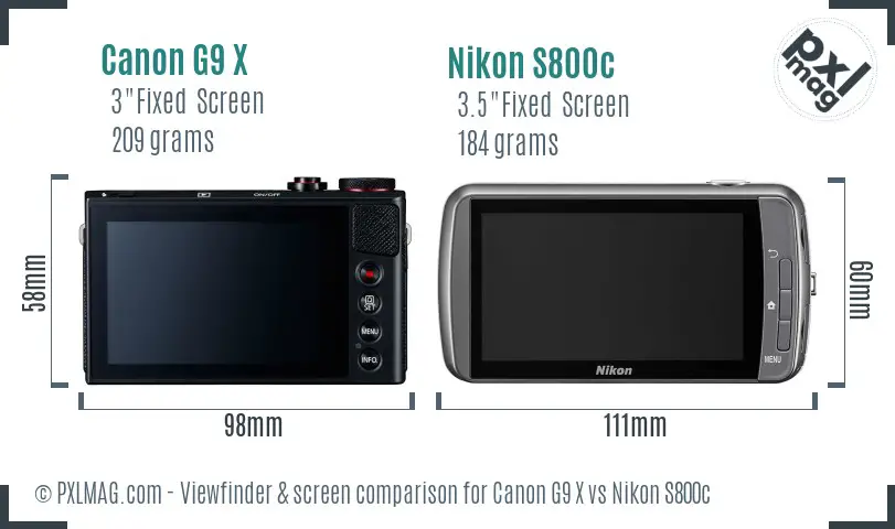 Canon G9 X vs Nikon S800c Screen and Viewfinder comparison