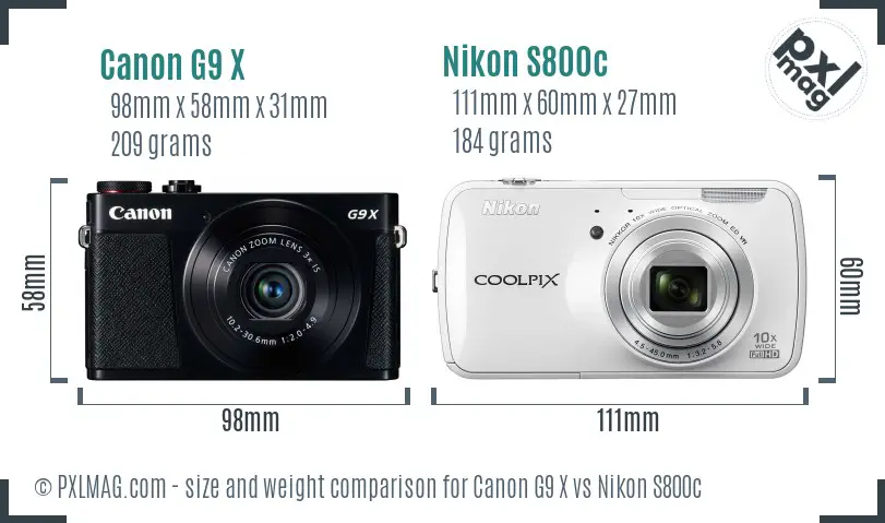 Canon G9 X vs Nikon S800c size comparison