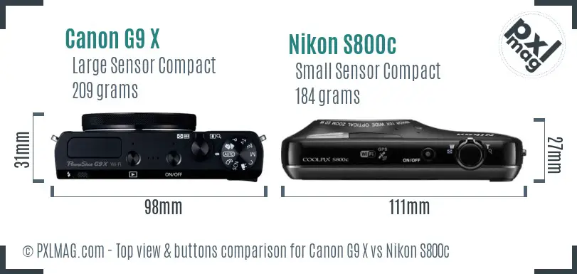 Canon G9 X vs Nikon S800c top view buttons comparison