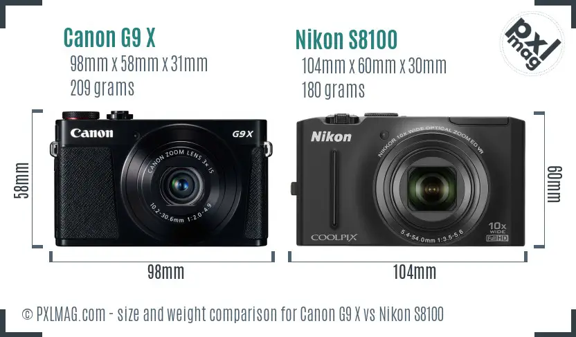 Canon G9 X vs Nikon S8100 size comparison Canon G9 X vs Nikon S8100 size comparison