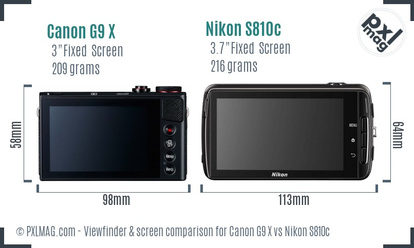 Canon G9 X vs Nikon S810c Screen and Viewfinder comparison