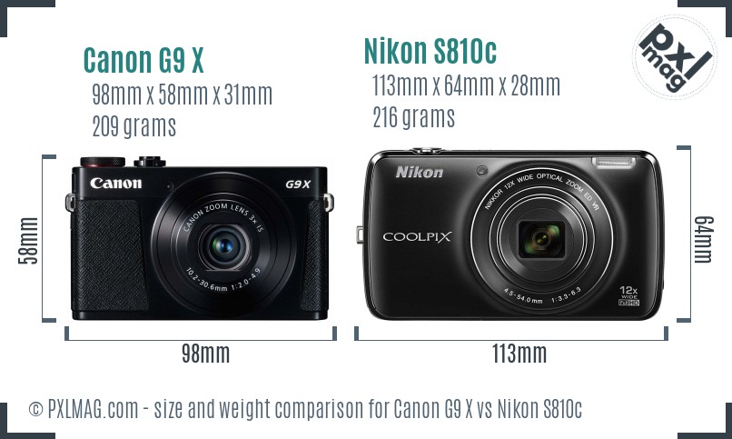 Canon G9 X vs Nikon S810c size comparison Canon G9 X vs Nikon S810c size comparison
