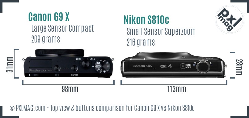 Canon G9 X vs Nikon S810c top view buttons comparison