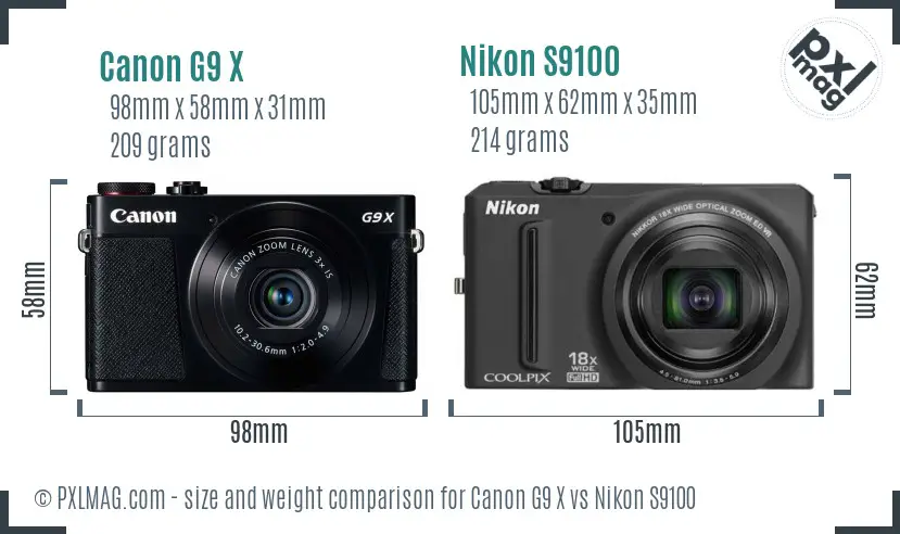 Canon G9 X vs Nikon S9100 size comparison