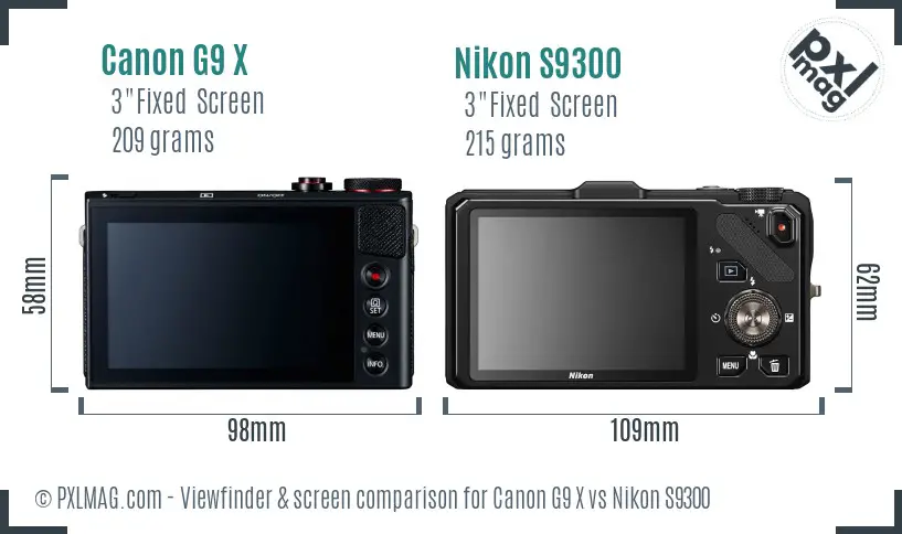 Canon G9 X vs Nikon S9300 Screen and Viewfinder comparison