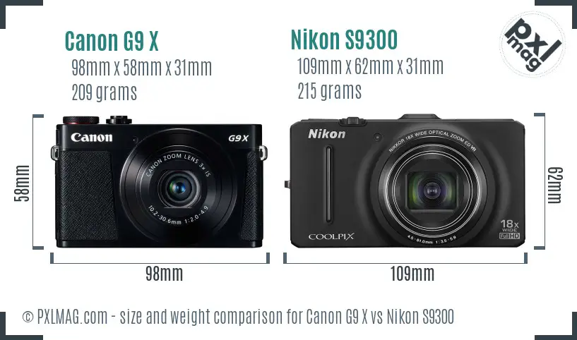 Canon G9 X vs Nikon S9300 size comparison