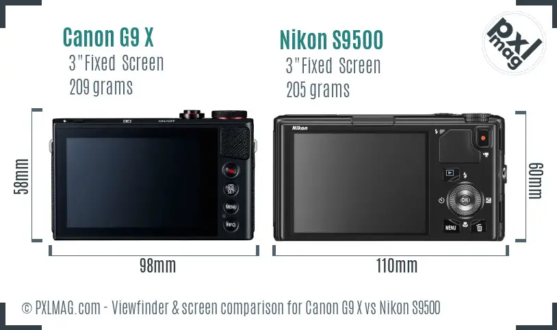 Canon G9 X vs Nikon S9500 Screen and Viewfinder comparison