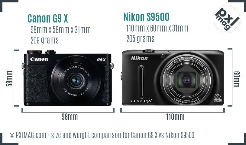 Canon G9 X vs Nikon S9500 size comparison