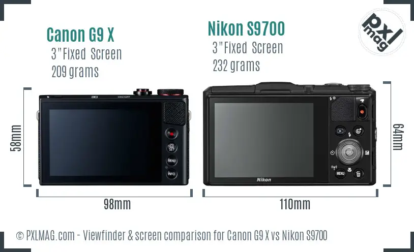 Canon G9 X vs Nikon S9700 Screen and Viewfinder comparison