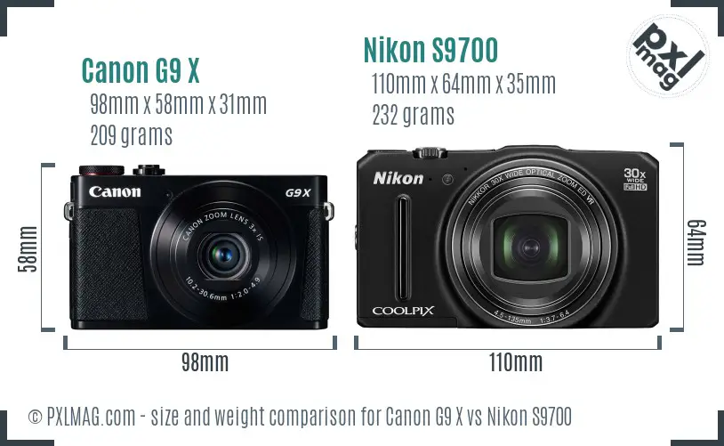 Canon G9 X vs Nikon S9700 size comparison Canon G9 X vs Nikon S9700 size comparison