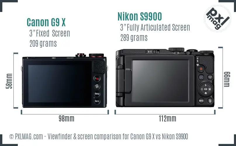 Canon G9 X vs Nikon S9900 Screen and Viewfinder comparison Canon G9 X vs Nikon S9900 Screen and Viewfinder comparison