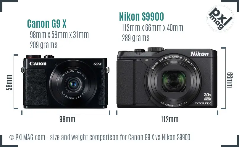 Canon G9 X vs Nikon S9900 size comparison Canon G9 X vs Nikon S9900 size comparison