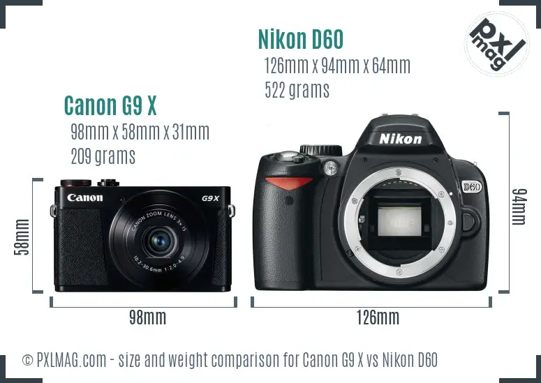 Canon G9 X vs Nikon D60 size comparison