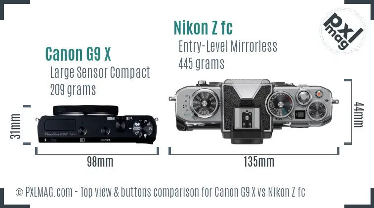 Canon G9 X vs Nikon Z fc top view buttons comparison