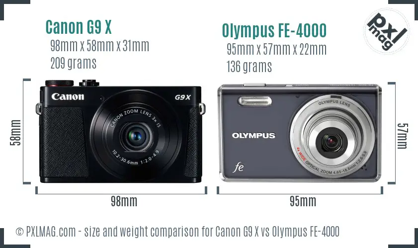 Canon G9 X vs Olympus FE-4000 size comparison Canon G9 X vs Olympus FE-4000 size comparison