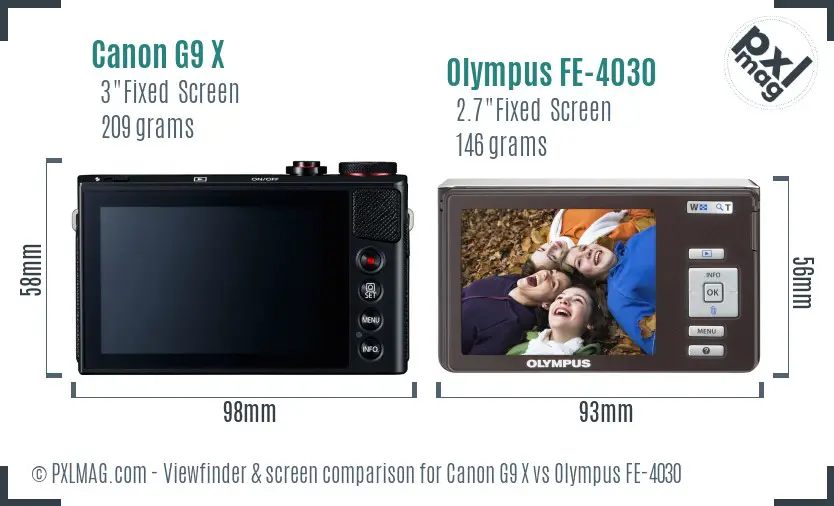 Canon G9 X vs Olympus FE-4030 Screen and Viewfinder comparison