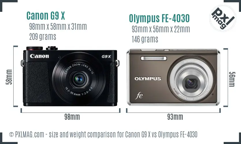 Canon G9 X vs Olympus FE-4030 size comparison