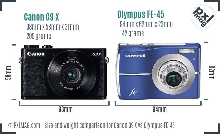 Canon G9 X vs Olympus FE-45 size comparison