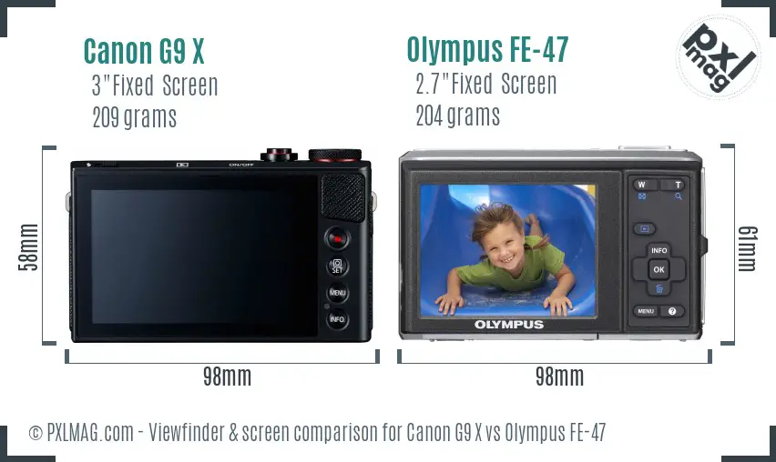 Canon G9 X vs Olympus FE-47 Screen and Viewfinder comparison