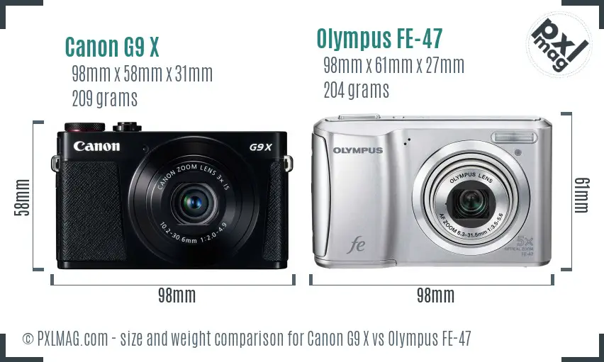Canon G9 X vs Olympus FE-47 size comparison