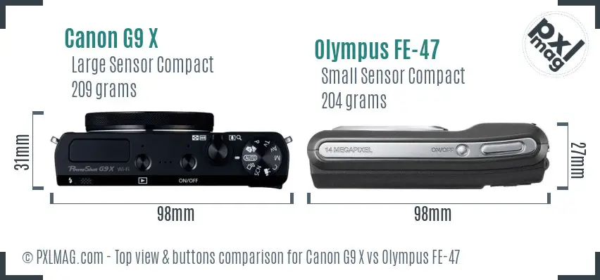 Canon G9 X vs Olympus FE-47 top view buttons comparison