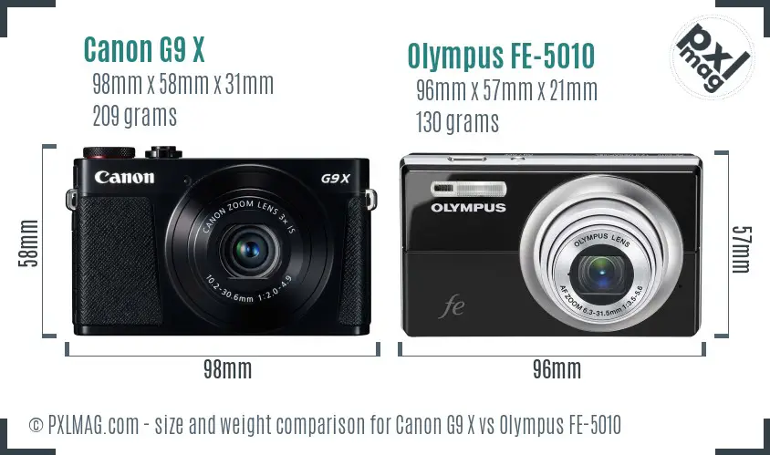 Canon G9 X vs Olympus FE-5010 size comparison