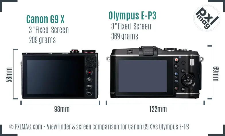 Canon G9 X vs Olympus E-P3 Screen and Viewfinder comparison