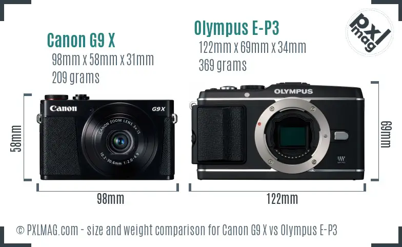 Canon G9 X vs Olympus E-P3 size comparison