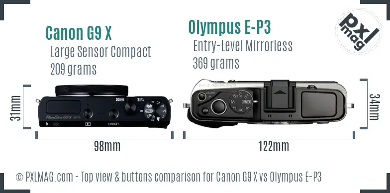 Canon G9 X vs Olympus E-P3 top view buttons comparison